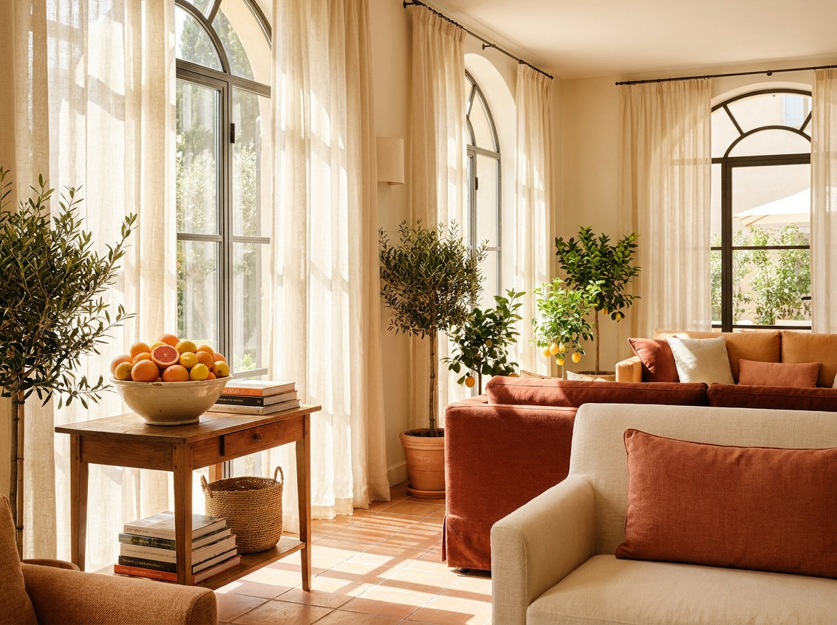 Sunlit boutique hotel lobby