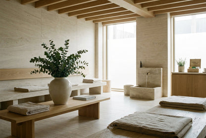 Minimalist spa wellness retreat lounge
